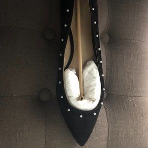 Ann Taylor Sylvia Suede Pearl Trim Flat